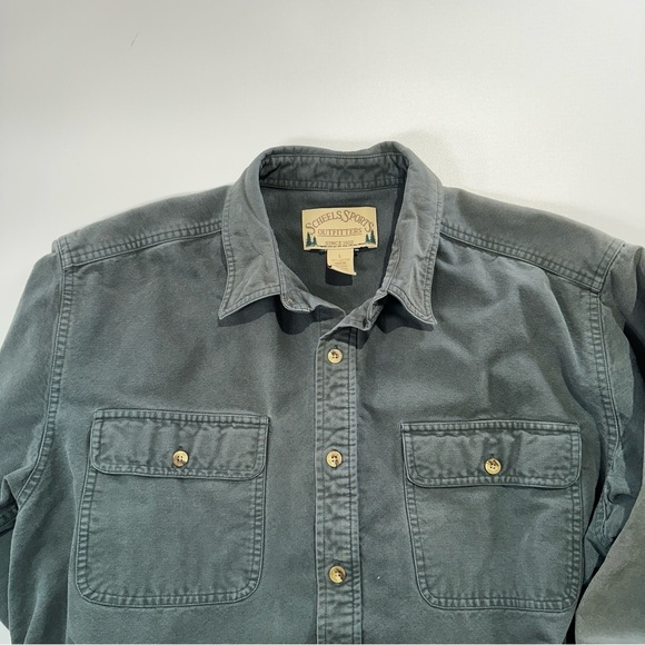 Scheels Sports Outfitters vintage cotton button up work shirt large olive green - Picture 4 of 10